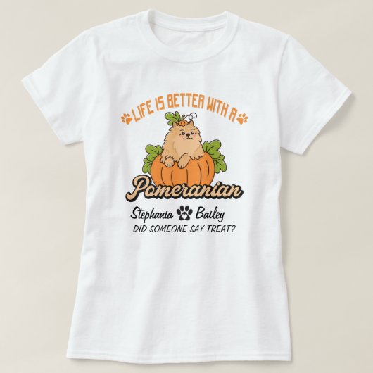 ポメラニア犬秋サンクスギビングハロウィンスピッツドッグ Tシャツ (デザイン正面)