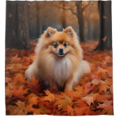 ポメラニア犬紅葉秋インスパイア シャワーカーテン (正面)