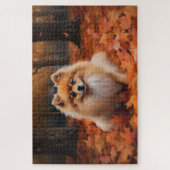 ポメラニア犬紅葉秋インスパイア ジグソーパズル (縦)