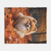 ポメラニア犬紅葉秋インスパイア フリースブランケット (正面(横))