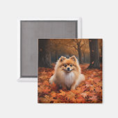 ポメラニア犬紅葉秋インスパイア マグネット (正面/裏面)