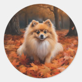 ポメラニア犬紅葉秋インスパイア ラウンドシール (正面)