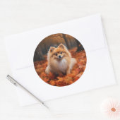 ポメラニア犬紅葉秋インスパイア ラウンドシール (封筒)