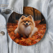 ポメラニア犬紅葉秋インスパイア 缶バッジ (インサイチュ)