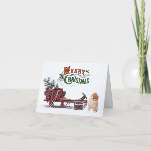 ポメラニア犬素朴クリスマス カード (正面)
