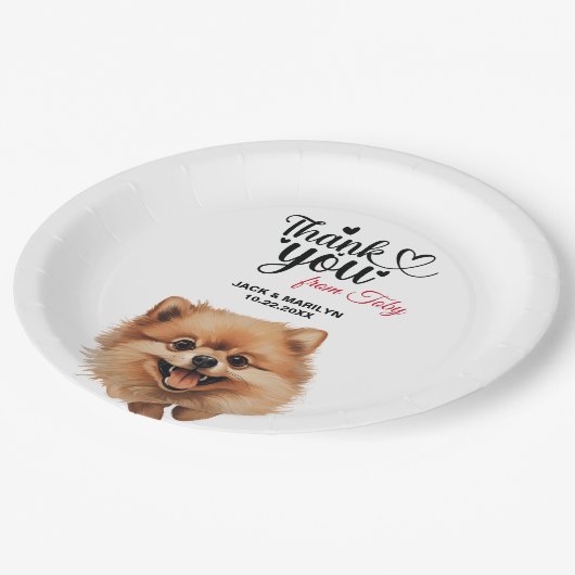 ポメラニア犬結婚の感謝 ペーパープレート (アングル)