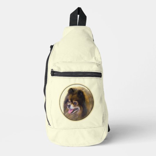 ポメラニア犬絵を描ズオレンジセーブルオリジナルドッグアート スリングバッグ (正面)