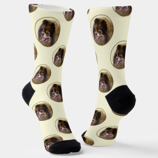 ポメラニア犬絵を描ズオレンジセーブルオリジナルドッグアート ソックス (傾斜あり)