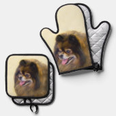 ポメラニア犬絵を描ズオレンジセーブルオリジナルドッグアート 鍋つかみ&鍋敷きセット (正面/裏面)