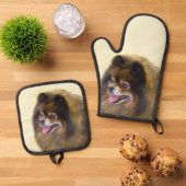 ポメラニア犬絵を描ズオレンジセーブルオリジナルドッグアート 鍋つかみ&鍋敷きセット (トップダウン)