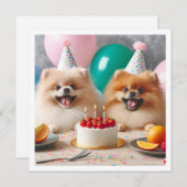 ポメラニア犬誕生日カード、ポメラニア犬、ポメラニア犬 招待状 (正面/裏面)