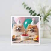 ポメラニア犬誕生日カード、ポメラニア犬、ポメラニア犬 招待状 (スタンド正面)