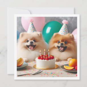 ポメラニア犬誕生日カード、ポメラニア犬、ポメラニア犬 招待状