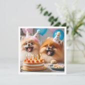 ポメラニア犬誕生日カード，ポメラニア，ポメラニア犬 招待状 (スタンド正面)