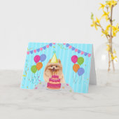 ポメラニア犬誕生日ホリデーカード カード (黄色い花)