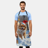 ポメラニア犬走のクリスマス帽子と雪の中 エプロン (着用した状態)