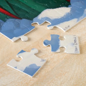 ポメラニア犬走のクリスマス帽子と雪の中 ジグソーパズル (側面)