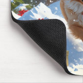 ポメラニア犬走のクリスマス帽子と雪の中 マウスパッド (コーナー)