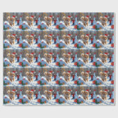 ポメラニア犬走のクリスマス帽子と雪の中 ラッピングペーパー (フラット)