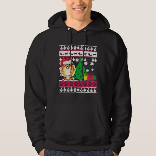 ポメラニア犬醜いクリスマスセーター パーカ (正面)