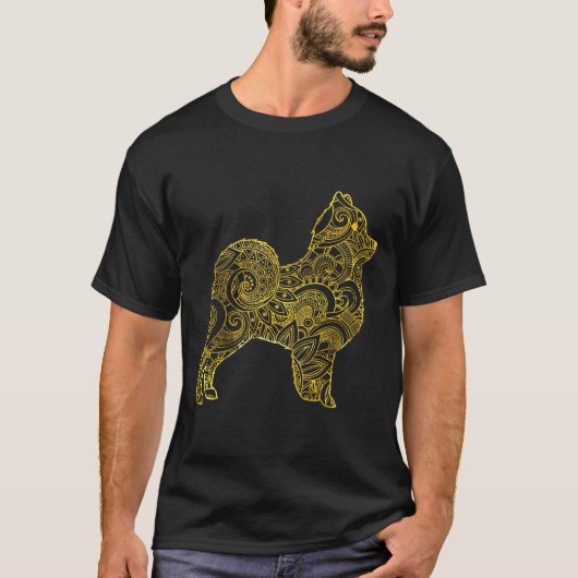 ポメラニア犬金ゴールド装飾模様 Tシャツ (正面)