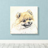 ポメラニア犬(オレンジ絵画色) - Dog Artオリジナル キャンバスプリント (インサイチュ (ウッドフロア))