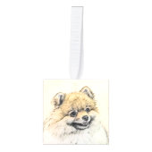 ポメラニア犬(オレンジ絵画色) - Dog Artオリジナル キューブオーナメント (正面)