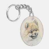 ポメラニア犬(オレンジ絵画色) - Dog Artオリジナル キーホルダー (正面左)