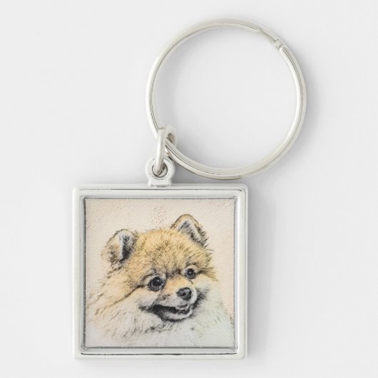 ポメラニア犬(オレンジ絵画色) - Dog Artオリジナル キーホルダー (正面)