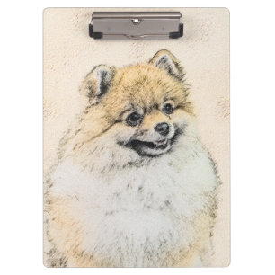 ポメラニア犬(オレンジ絵画色) - Dog Artオリジナル クリップボード