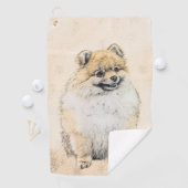ポメラニア犬(オレンジ絵画色) - Dog Artオリジナル ゴルフタオル (インサイチュ)