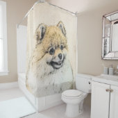 ポメラニア犬(オレンジ絵画色) - Dog Artオリジナル シャワーカーテン (インサイチュ)