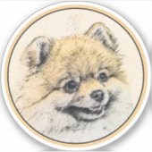 ポメラニア犬(オレンジ絵画色) - Dog Artオリジナル シール (正面)