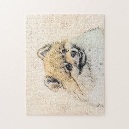 ポメラニア犬(オレンジ絵画色) - Dog Artオリジナル ジグソーパズル (縦)