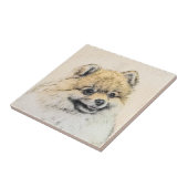 ポメラニア犬(オレンジ絵画色) - Dog Artオリジナル タイル (側面)