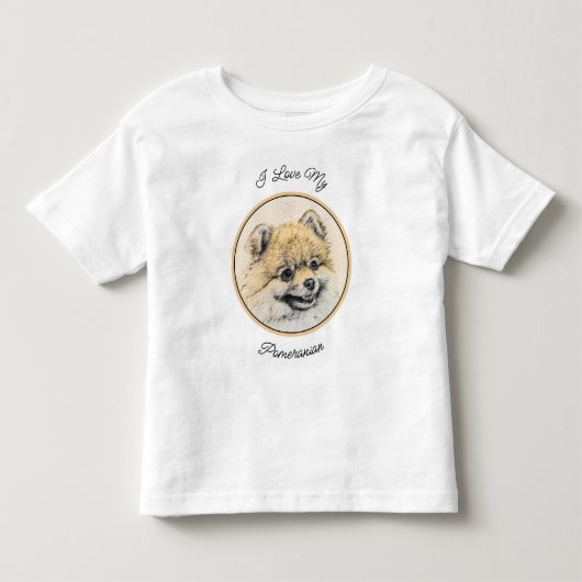 ポメラニア犬(オレンジ絵画色) - Dog Artオリジナル トドラーTシャツ (正面)