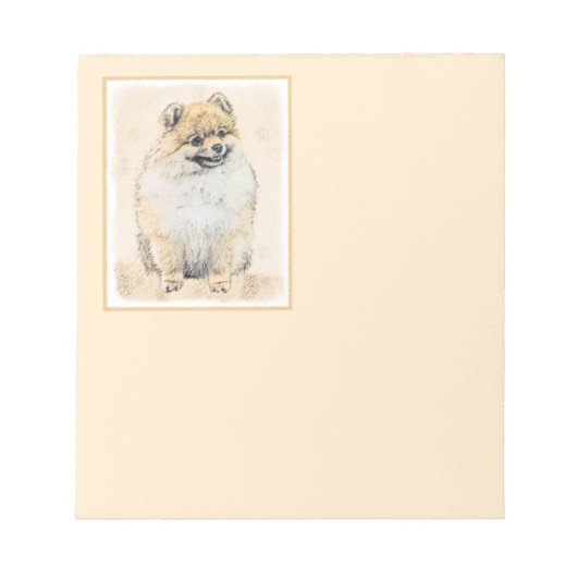 ポメラニア犬(オレンジ絵画色) - Dog Artオリジナル ノートパッド (正面)