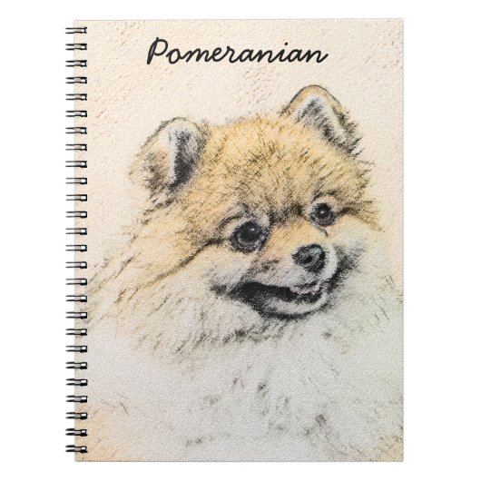 ポメラニア犬(オレンジ絵画色) - Dog Artオリジナル ノートブック (正面)