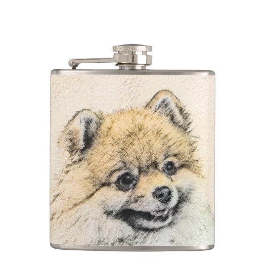 ポメラニア犬(オレンジ絵画色) - Dog Artオリジナル フラスク (正面)