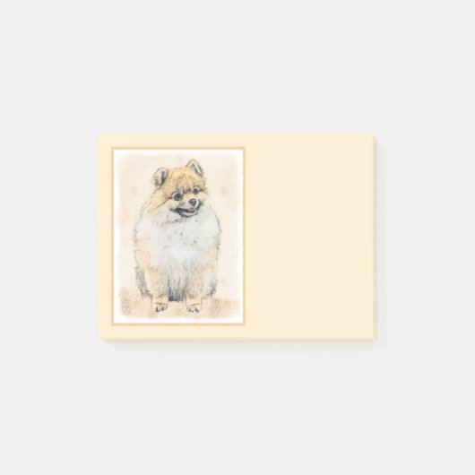 ポメラニア犬(オレンジ絵画色) - Dog Artオリジナル ポストイット (正面)