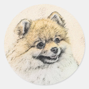 ポメラニア犬(オレンジ絵画色) - Dog Artオリジナル ラウンドシール