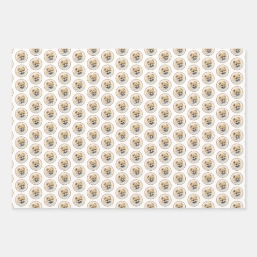 ポメラニア犬(オレンジ絵画色) - Dog Artオリジナル ラッピングペーパーシート (正面2)