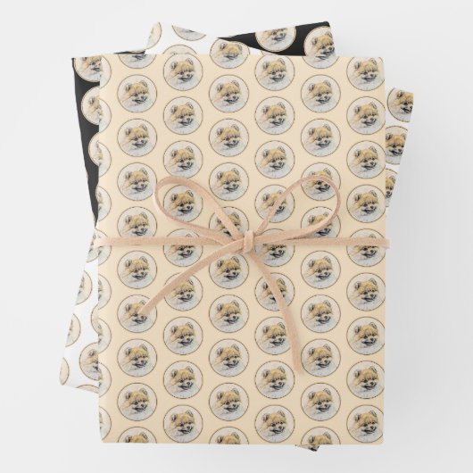 ポメラニア犬(オレンジ絵画色) - Dog Artオリジナル ラッピングペーパーシート (インサイチュ)