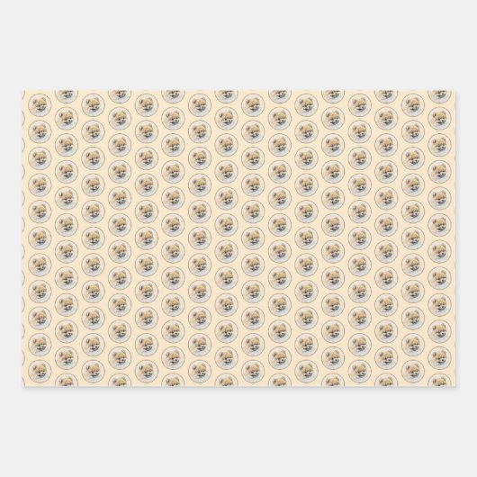 ポメラニア犬(オレンジ絵画色) - Dog Artオリジナル ラッピングペーパーシート (正面)