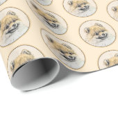 ポメラニア犬(オレンジ絵画色) - Dog Artオリジナル ラッピングペーパー (ロールコーナー)