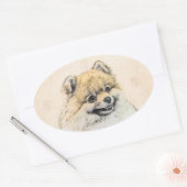 ポメラニア犬(オレンジ絵画色) - Dog Artオリジナル 楕円形シール (封筒)