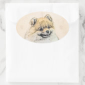 ポメラニア犬(オレンジ絵画色) - Dog Artオリジナル 楕円形シール (バッグ)