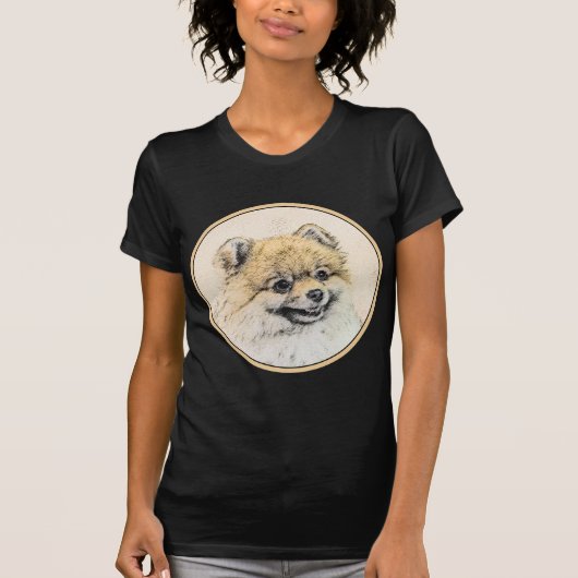 ポメラニア犬(オレンジ絵画色) - Dog Artオリジナル Tシャツ (正面)