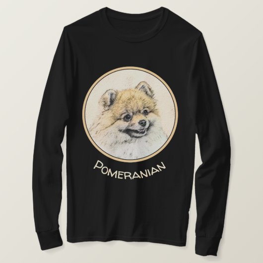 ポメラニア犬(オレンジ絵画色) - Dog Artオリジナル Tシャツ (デザイン正面)