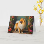 ポメラニア犬 カード (黄色い花)